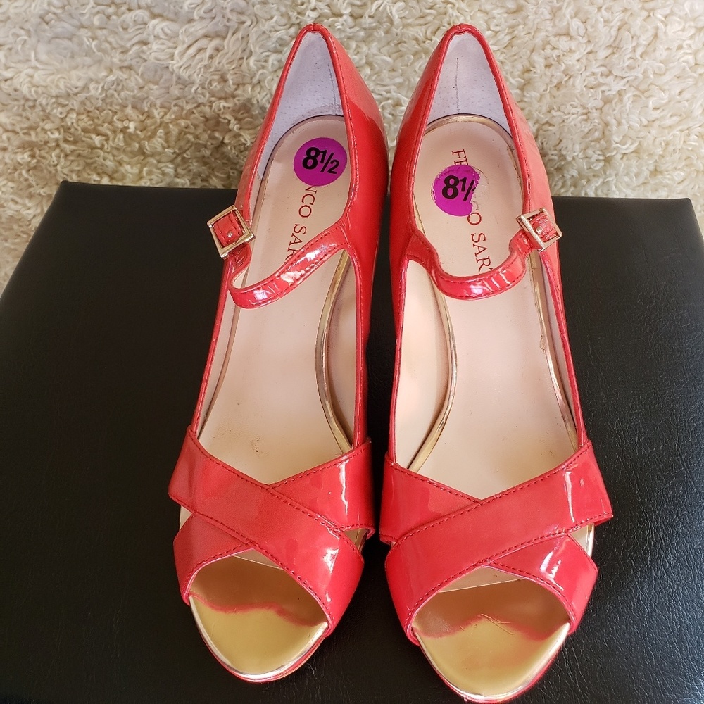 FRANCO SARTO Red  strap peep toe heels size 8.5